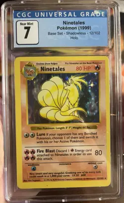 CGC 7 NM Ninetales 1999 Base Set 12 SHADOWLESS Holo Pokemon Card Blue Old Label - Image 1