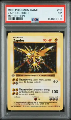 1999 POKEMON BASE SET 1ST EDITION #16 ZAPDOS-HOLO PSA 7 - Image 1
