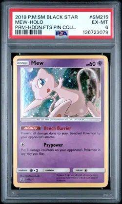 2019 POKEMON SM BLACK STAR PROMO HIDDEN FATES PIN COLL #SM215 MEW-HOLO PSA 6 - Image 1