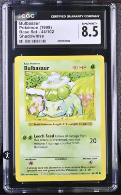 Pokemon English Bulbasaur 44/102 1999 Base Set (Shadowless) Common Shadowless - Image 1