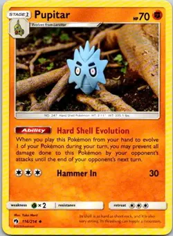 Pupitar Uncommon SM - Lost Thunder 116/214 NM Pokemon - Image 1