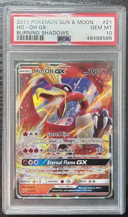 2017 Pokemon Sun & Moon Burning Shadows Ho-Oh GX #21/147 PSA 10 GEM MINT - Image 1