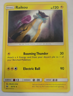 2017 Pokemon Shining Legends #32 Raikou Holo Rare NM to Mint Condition - Image 1