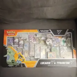 Pokemon Lucario V & Tyranitar V Heavy Hitters Premium Collection Box 14 Boosters - Image 1