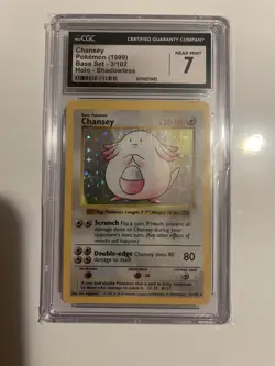 Pokemon English Chansey Holo 3/102 from Base Set Shadowless in a CGC 7 !! - Image 1