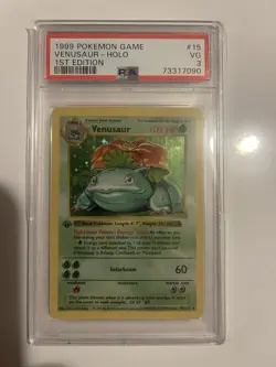 1999 Pokemon Game 1st Edition Shadowless #15 Venusaur Holo PSA 3 VG - Image 1
