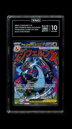 2025 POKEMON MEP EN-ME BLACK STAR PROMO #023 MEGA CHARIZARD X EX TAG 10 - Image 1