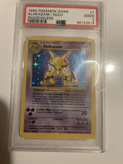 Pokemon 1999 Alakazam Base Set Shadowless 1/102 Holo Rare PSA 2 English TCG Card - Image 1