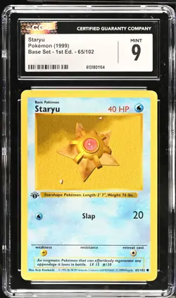 CGC 9 MINT Staryu 65/102 1st Edition Shadowless Base Set Pokemon Card - Image 1