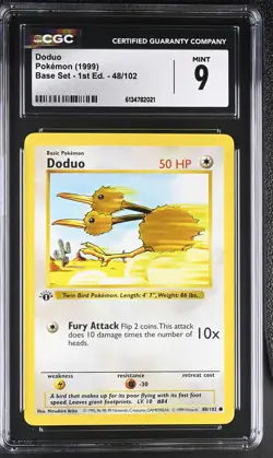 CGC 9 MINT Doduo 48/102 Base Set 1st Edition Shadowless Pokemon Card - Image 1