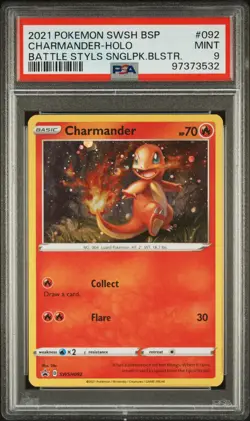2021 POKEMON SWSH BLACK STAR PROMO #092 CHARMANDER-HOLO PSA 9 - Image 1