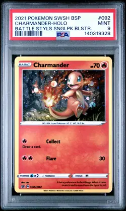 2021 POKEMON SWSH BLACK STAR PROMO #092 CHARMANDER-HOLO PSA 9 - Image 1