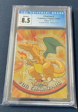 CGC 8.5 Charizard Pokemon Topps (1999) Series 1 Silver Foil 4th Print Free Ship - Image 1
