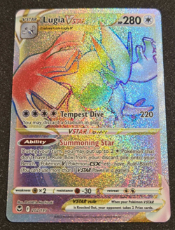 Pokemon TCG Lugia Vstar Secret Rare Rainbow Foil Silver Tempest NM/M Card - Image 1