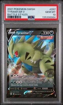 TYRANITAR V #097 PSA 10 POKEMON CARD 2021 SWORD & SHIELD BATTLE STYLES - Image 3