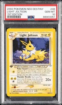 2002 Pokemon Neo Destiny Light Jolteon 1st Edition PSA 10 48/105 LOW POP 143 - Image 1