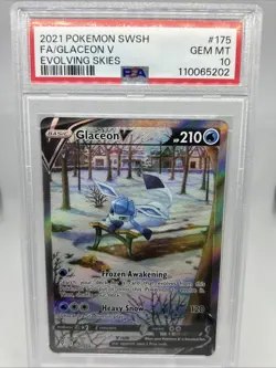 PSA 10 Glaceon V Full Alt Art 175/203 Evolving Skies Pokemon - Image 1