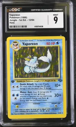 Pokemon Vaporeon 12/64 Holo 1st Edition Jungle - CGC 9 - Image 1