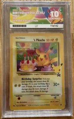 Pikachu Birthday Card 24-Holo Celebrations ACE 10 GEM MINT💎 PERFECT SUBGRADES - Image 1