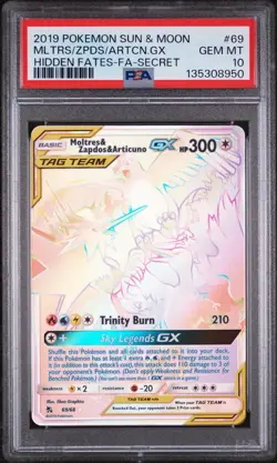 2019 Pokemon Moltres & Zapdos & Articuno GX 69/68 Hidden Fates Secret FA PSA 10 - Image 1