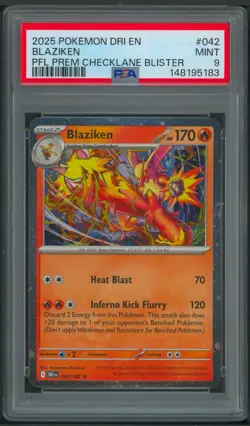 Pokemon SV Destined Rivals Blaziken Cosmos Holo Blister Promo 042/182 PSA 9 - Image 1