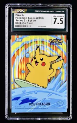Pokemon 2000 Topps Surfing Pikachu Stick On Card 8 Of 10 Series 2 CGC 7.5 NM + - Image 1