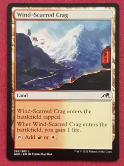 Magic The Gathering KAMIGAWA NEON DYNASTY WIND-SCARRED CRAG land card MTG - Image 1