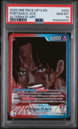2025 One Piece Portgas D. Ace Leader Alt Art #OP13-002 PSA 10 GEM MINT - Image 1