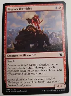 MTG Magic The Gathering Card Meria's Outrider Creature Elf Archer Red DMU 2022 - Image 1