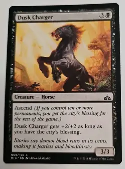 MTG Magic The Gathering Card Dusk Charger Creature Horse Black RIX 2018 - Image 1