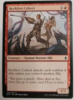 MTG Magic The Gathering Card Reckless Cohort Creature Human Warrior Ally Red BFZ - Image 1