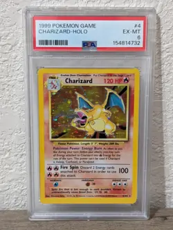 1999 Pokemon Charizard Holo PSA 6 Base Set Unlimited #4 WOTC EX-MT - Image 1