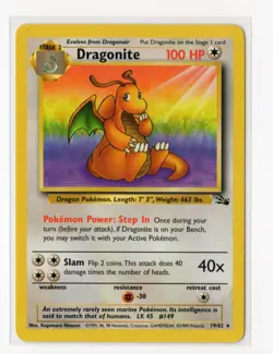 Pokemon Dragonite (19) Unlimited Fossil 19/62 NM WOTC Vintage - Image 1