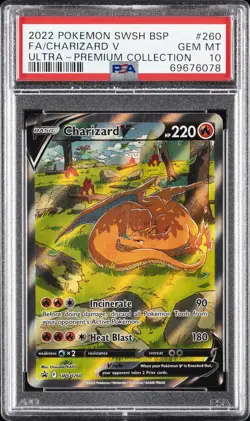 2022 POKEMON SWSH BLACK STAR PROMO #260 FULL ART/CHARIZARD V PSA 10 - Image 1