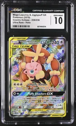 CGC 10 GEM MINT Mega Lopunny & Jigglypuff GX 226/236 Cosmic Eclipse Pokemon Card - Image 1