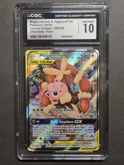 CGC 10 GEM MINT Mega Lopunny & Jigglypuff GX 226/236 Cosmic Eclipse Pokemon Card - Image 3