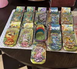 Prismatic Evolutions Empty Mini Tin Complete Set Of 10Tin + Card + Coin NO PACKS - Image 1
