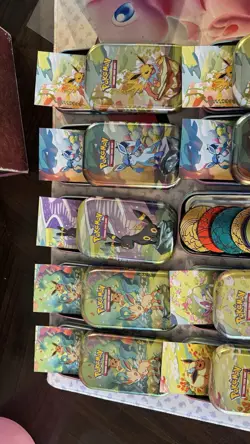 Prismatic Evolutions Empty Mini Tin Complete Set Of 10Tin + Card + Coin NO PACKS - Image 4