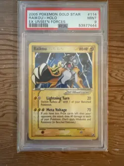 2005 POKEMON EX UNSEEN FORCES GOLD STAR #114 RAIKOU-HOLO PSA 9 - Image 2