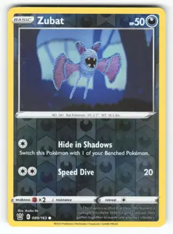 Zubat 089/163 Common Battle Styles Pokemon Reverse Holo Moderately Played - Image 1