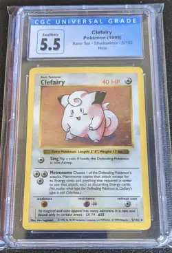 CGC 5.5 Clefairy 1999 Base Set 5/102 Shadowless Holo Pokemon Card - Image 1