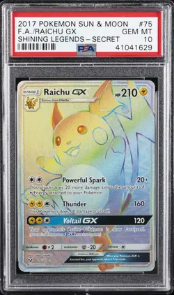 2017 POKEMON SUN & MOON SHINING LEGENDS SECRET #75 FULL ART/RAICHU GX PSA 10 - Image 1