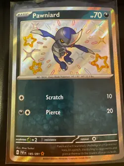 Pokemon TCG Pawniard 185/091 Paldean Fates Illustration Rare Holo - Image 1