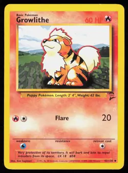 GROWLITHE 42/130 UNCOMMON BASE SET 2 VINTAGE POKEMON LP - Image 1