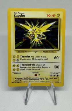 Zapdos 90 HP 16/102 Holo Base Set Unlimited Pokemon Tcg 1999 - Image 3