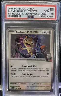 2025 Pokemon Destin Rivals Team Rocket's Meowth #149 Cosmos Holo PSA 10 - Image 1