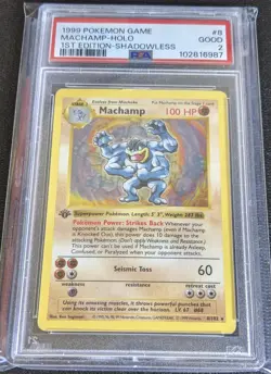 1999 Pokemon Shadowless Base Set 1st Edition Machamp Holo Rare 8/102 #8 PSA 2 - Image 1