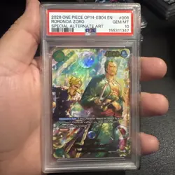 2026 ONE PIECE OP14-EB04-THE AZURE SEA'S SEVEN #006 RORONOA ZORO PSA 10 GEM MINT - Image 1