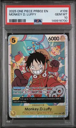 One Piece Monkey.D.Luffy OP07-109 500 Years Super Rare Foil PSA 10 - Image 3