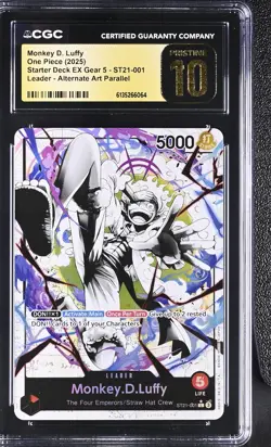 One Piece GRADED Monkey D. Luffy Alt Art ST21 Leader PRISTINE 10 CGC ENGLISH - Image 1